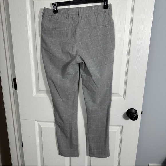Zara size small gray/white windowpane pants, side slash pockets, elastic waist - Picture 6 of 8